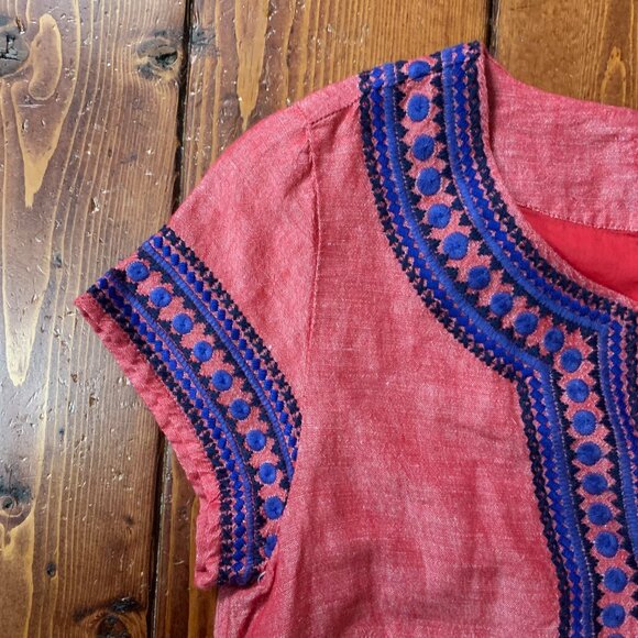 Vineyard Vines Embellished Red w/ Blue Embroidery Linen Cotton Blend Tunic Dress - Picture 7 of 15